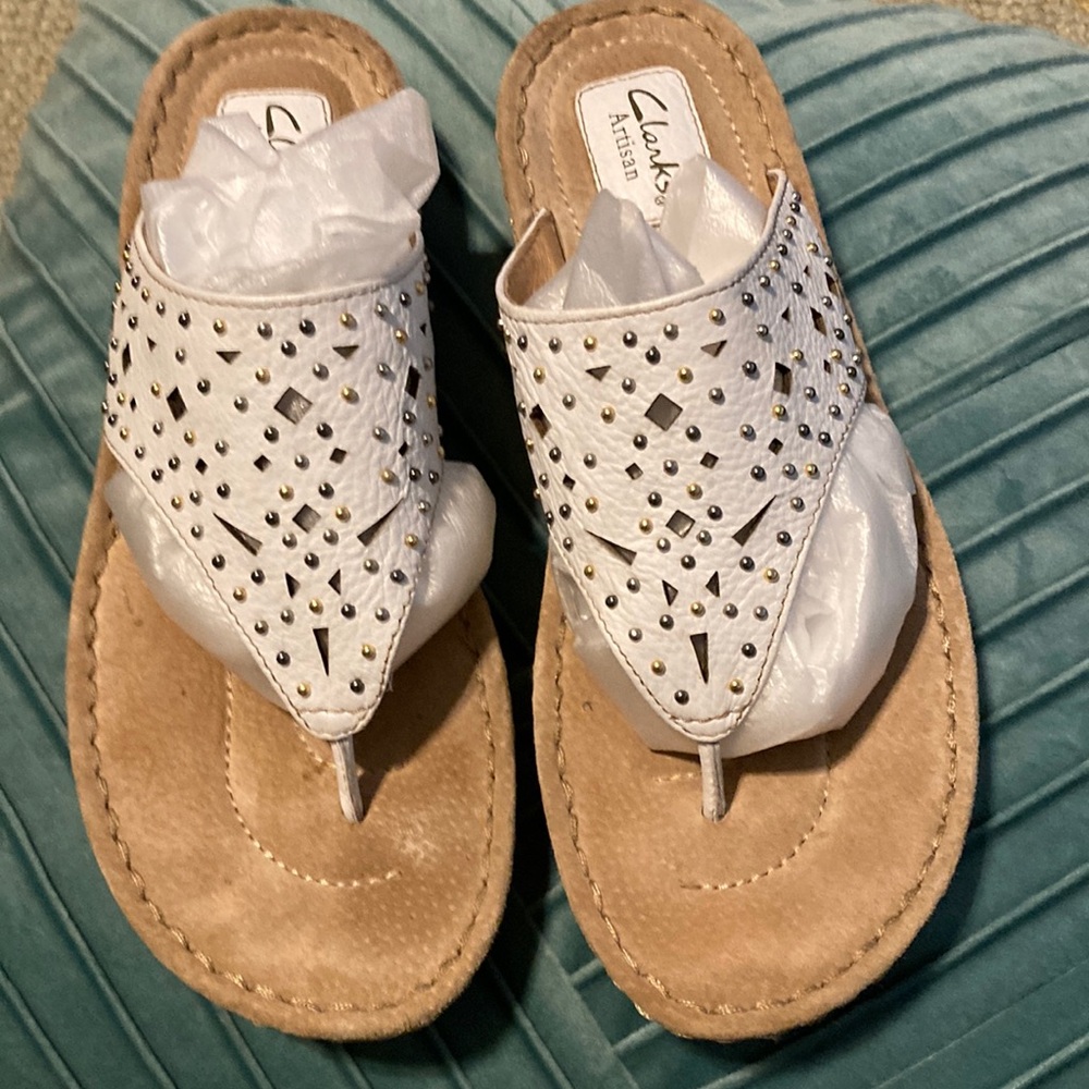 Clark white leather sandals